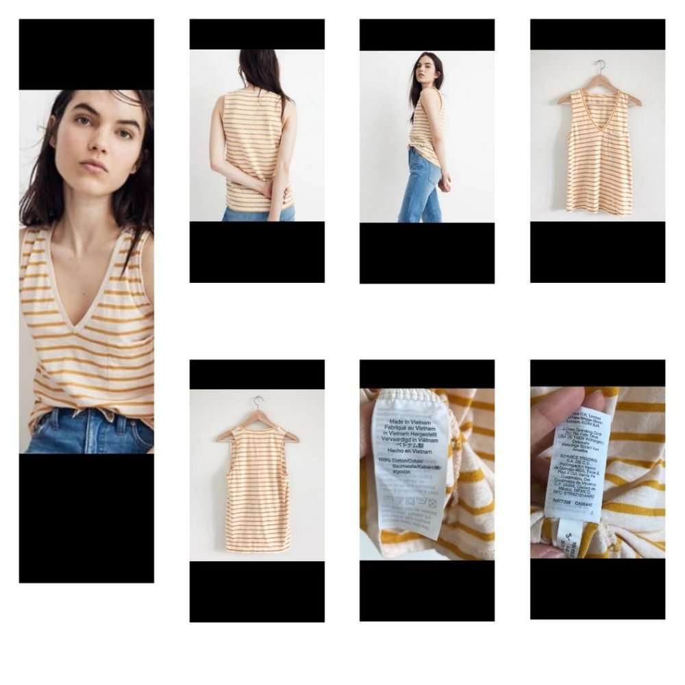 2 For $24 MADEWELL Whisper V-Neck Stripe Tank Sz M